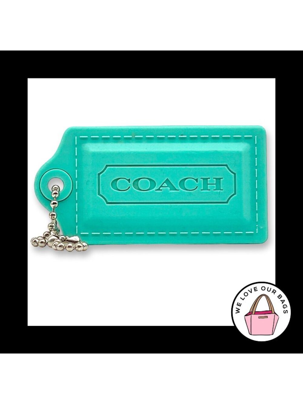 Rare COACH SILICONE RUBBER Hang Tag Aqua Green 2.5" Large Bag Charm Keychain